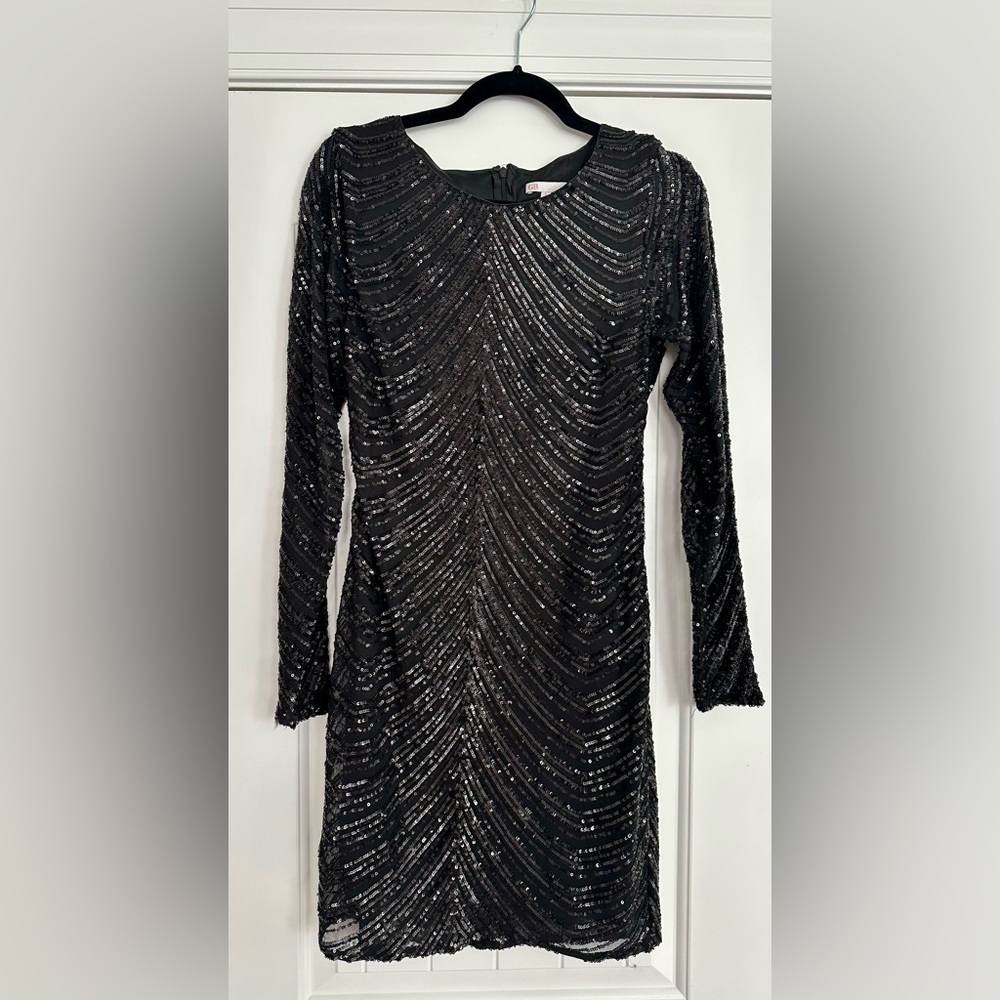 Gianni Bini Black Sequin Long Sleeve Dress